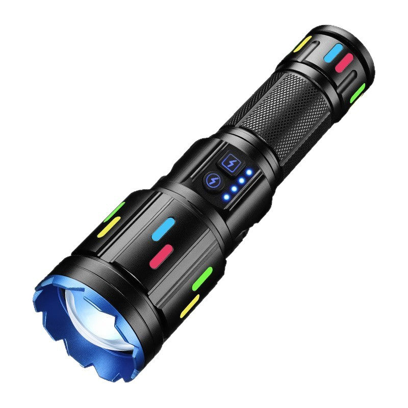 Cross-border new telescopic zoom white laser strong light flashlight, outdoor lighting multi-function LED camping flashlight