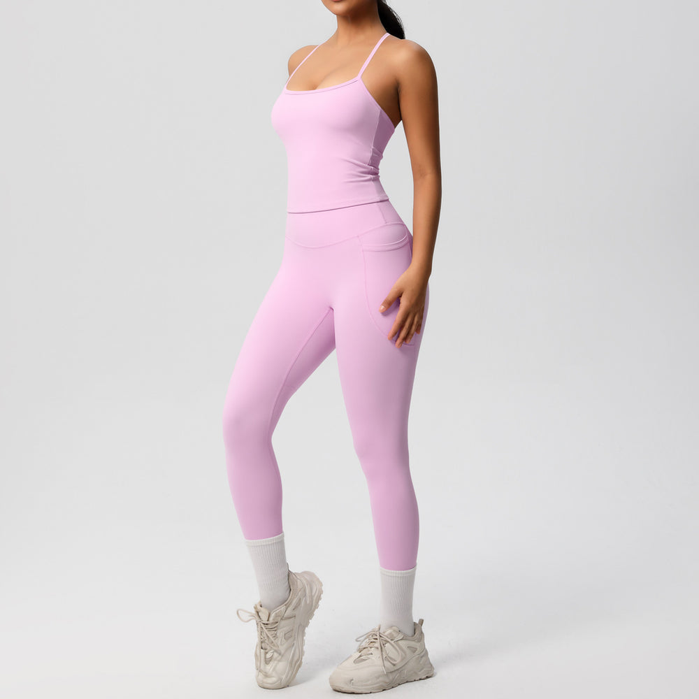 fashion tight yoga brushed vest sports casual outdoor running fitness yoga clothes two-piece set for women