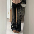 Fashionjeans women's low-waist plum blossom embroider micro-flared jeans black and gray washed silmslimming lookmoppants
