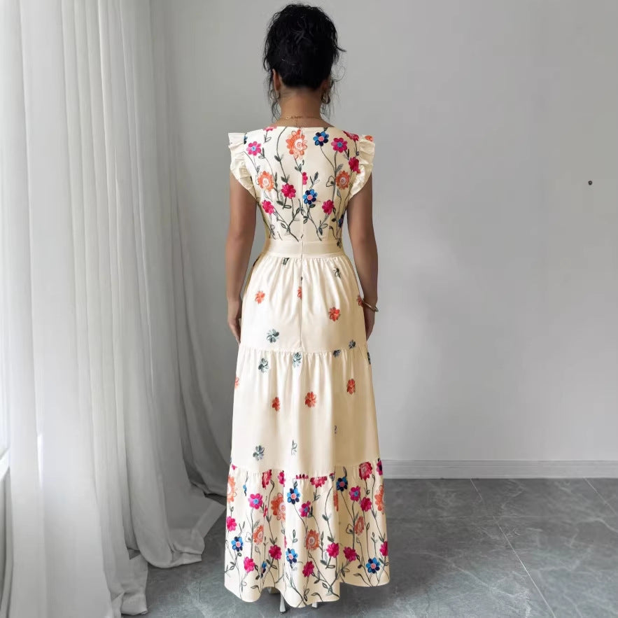 puff sleeve floral print cinched waist flared skirt romantic elegant everyday dress