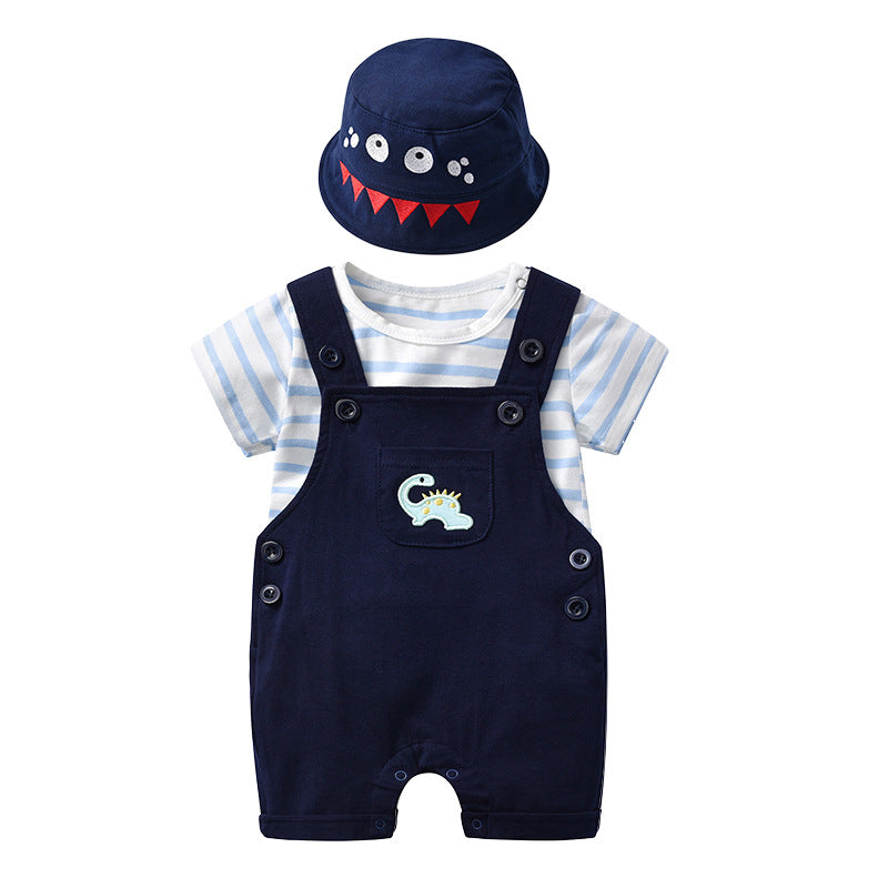children's clothing  spring & fall baby overalls long-sleeved boys' suit trendy children's short-sleeved hooded spring & fall style