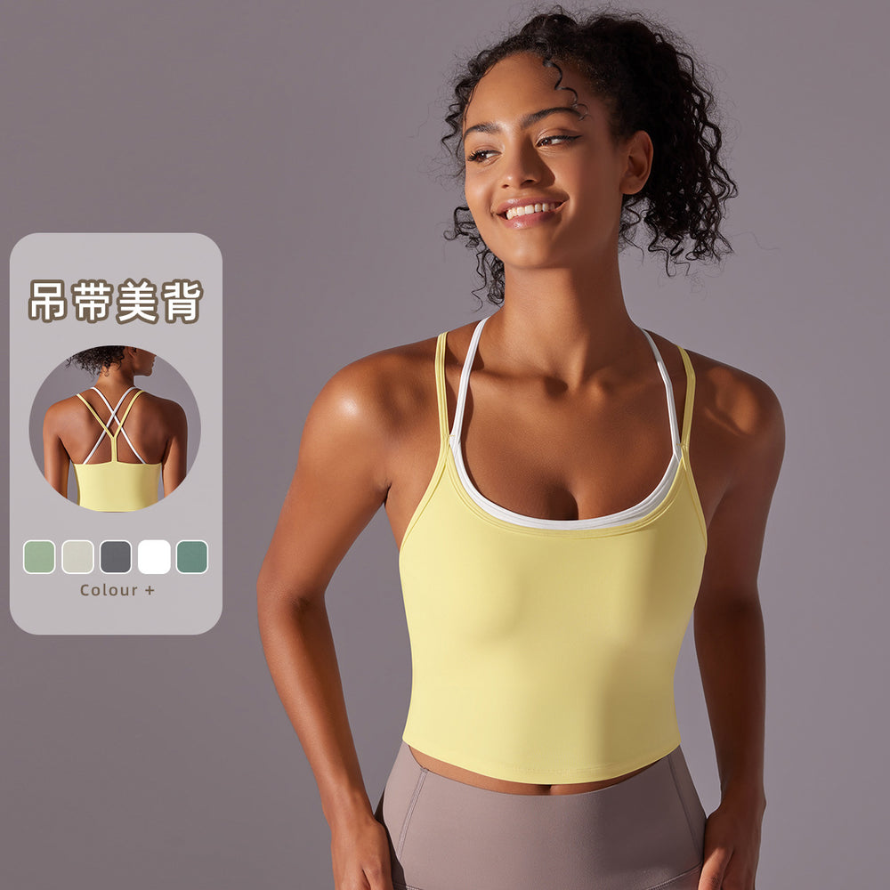 New arrival nude suspender beautiful back sports intimatesfake two-piece all-in-one coaster yoga bra bubble wrap fitness vest women