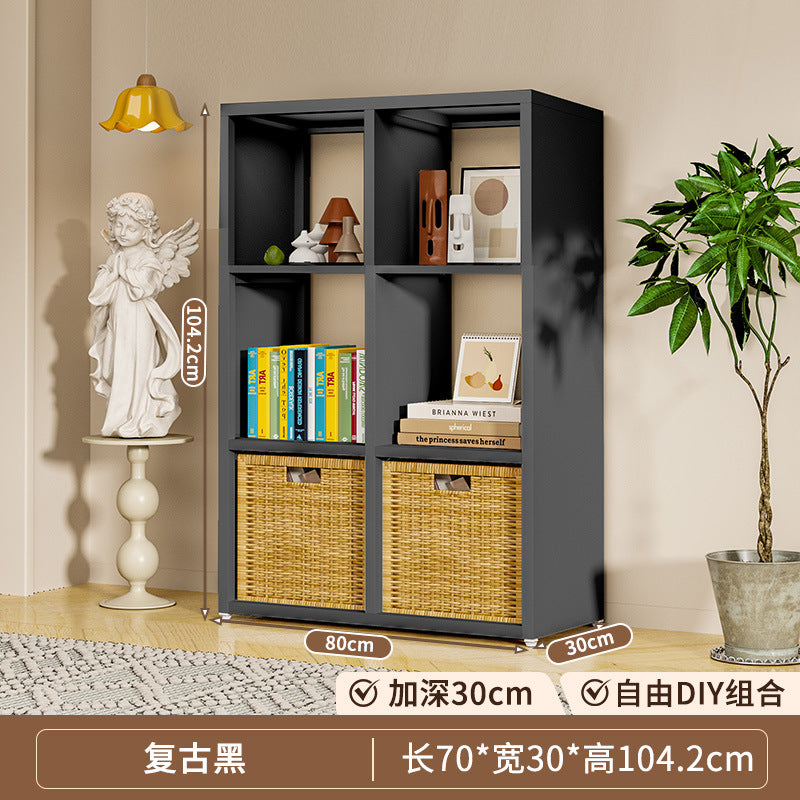 Steel grid cabinet - freestanding modular bookshelf for home living room, kids' storage, picture book organizer, and low cabinet