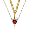 European and american new arrival hot selling pink crystal heart dagger pendant layered necklace french design women's clavicle chain
