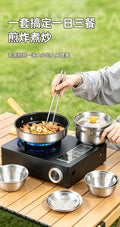 stainless steel cookware set - portable outdoor camping cookware kit with bowls
