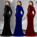 C7269 cross-border   european and american women's clothing sexy deep v beaded hot diamond slit long skirt dress women