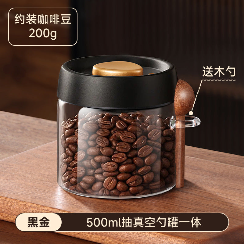 Coffee bean airtight canister with spoon, vacuum storage jar, glass tea canister, food storage container, household milk powder storage container