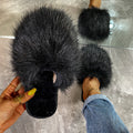 2024fall and winter imitation fox fur k-style baotouflats slippers popular same style outwear fur half slippers for women wholesale