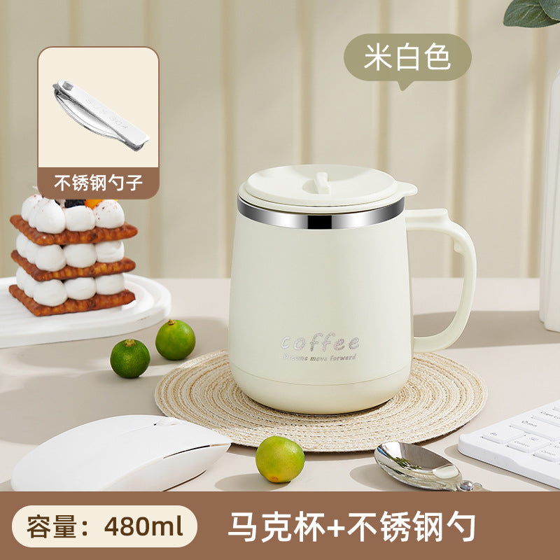 304 stainless steel mug with lid, creative logo design, high-value aesthetic, includes tea infuser, office coffee cup, wholesale gift option