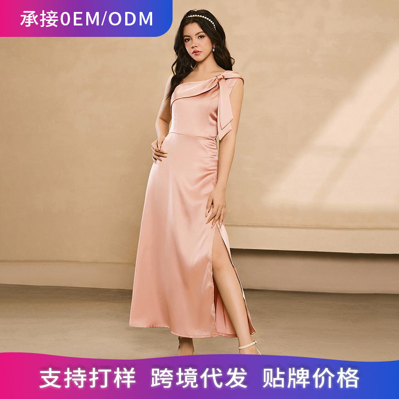 European and american style cross-border e-commerce custom teenage clothing sundress, satin high-end niche dress, elegant and romantic