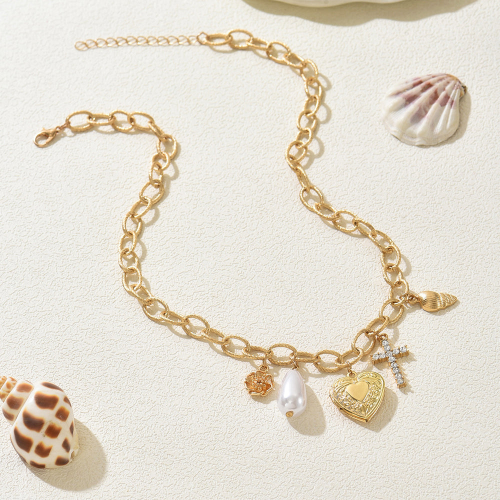 European and american cross-border fashion sweet heart flower pendant necklace - unique, elegant, diamond-studded cross metal necklace