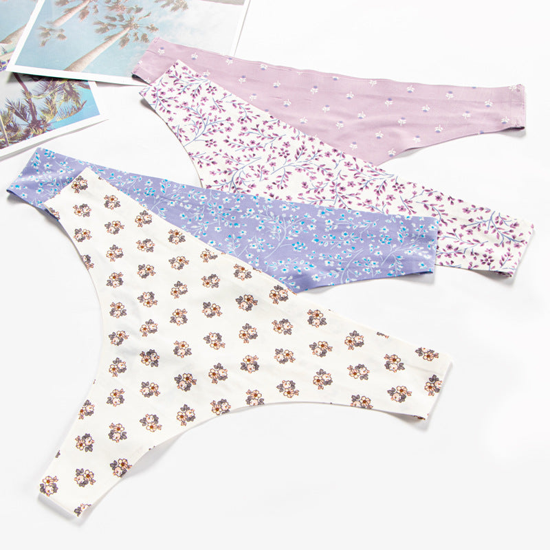 new arrival low-waist ice silk printing underwear women's nylon breathable quick-drying seamless women's briefs thin section