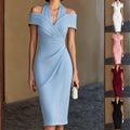 Fashion cross-border sexy off-shoulder pleated veterinary dress dress