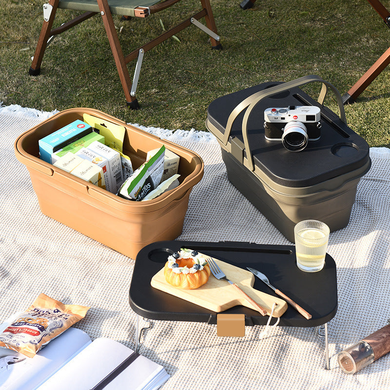 Picnic large capacity portable ins hand basket outdoor spring outing storage picnic red belt lid foldable basket