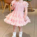 Lingfeng clothing girls' puff sleeve dress -  summer collection - stylish bowknot cake dress for children's day