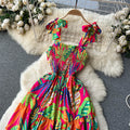 Hainan sanya travel & leisure dress - new summer collection: strapless bandeau, off-the-shoulder, cinched waist, maxi swing, printed dress for women