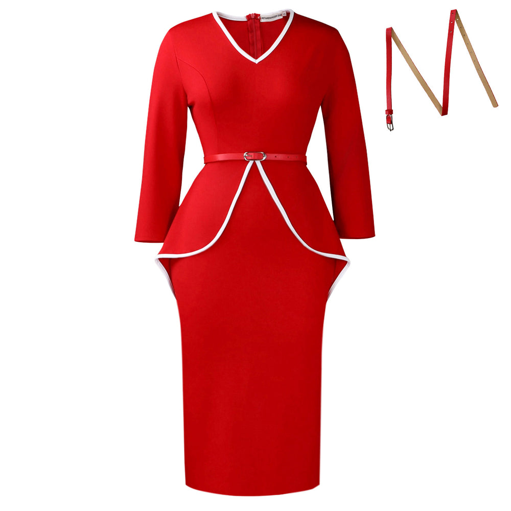D611 european and american style women's winter new arrival professional ruffle long sleeve dress elegant pencil cross-border dress