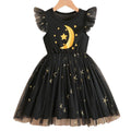 Girls' export mesh dress - black flutter sleeve star print round neck sleeveless princess tutu dress