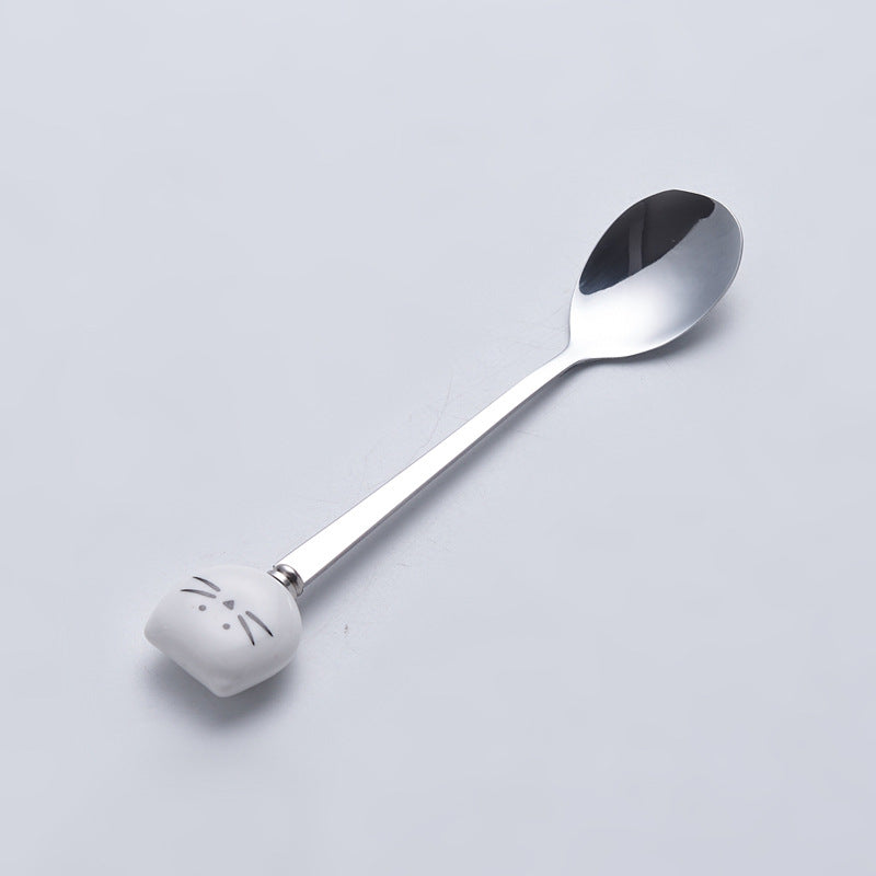 Japanese and korean style creative stainless steel spoon with ceramic handle, stainless steel fruit fork, ice cream scoop, minimalist soup spoon, coffee spoon