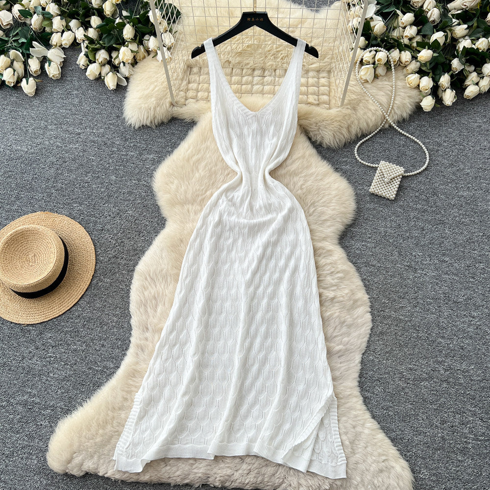 Vacation style cut outknitting low-cut suspender dress for women summer sleeveless slimming look a-line skirt work clothing socialite style
