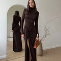 Fashion cross-border fall and winternew arrival women's fashionsexy high slit strap hot girl high collar silm hip-hugging dress