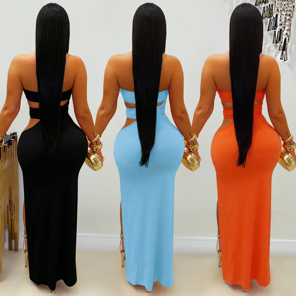 C7760 cross-border    new women's sexy tube top nightclub party hip cover dress