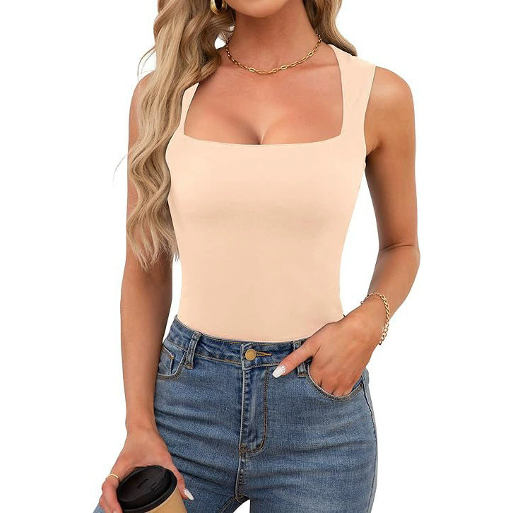 2025 Cross-border European and American Spice Girls Wear Sling Vest Women's Summer Sleeveless Off-Shoulder Square Neck Threaded Shoulder Strap Top Women