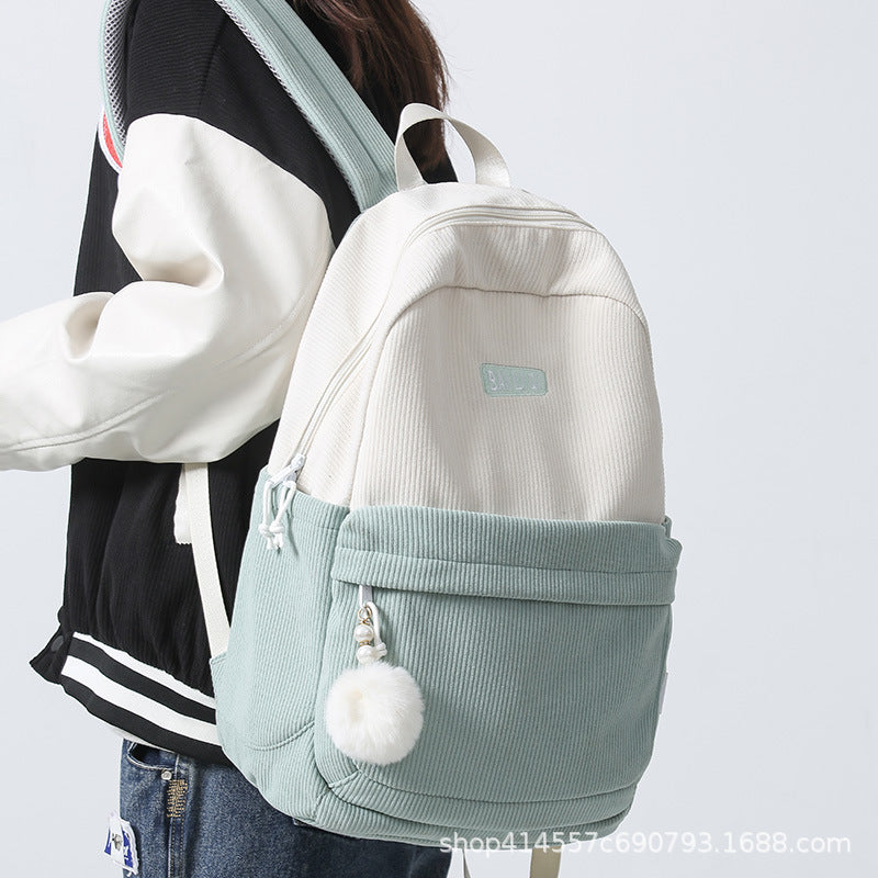 Backpack corduroy fabric is thick, soft and not easily deformed casual travel outing mommy bag girls backpack