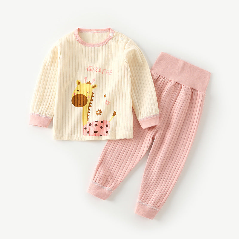 Baby autumn clothessuitpure cotton baby high waist belly protector boys pajamas girl home clothes spring & fall kidsintimates