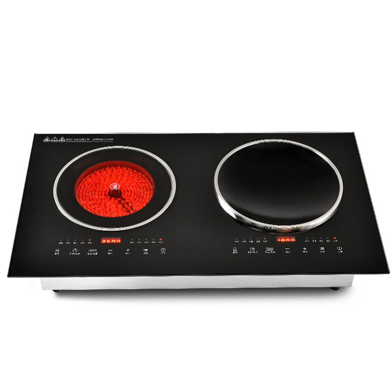 foreign trade embedded double stove induction cooker one flat and one concave for home electric ceramic stove double head double stove high power commercial