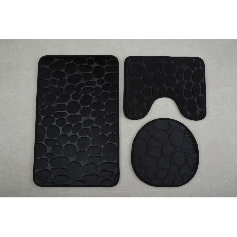 hot-selling flannel floor mat pebble stone toilet three-piece set ready-made water-absorbent printed floor mat