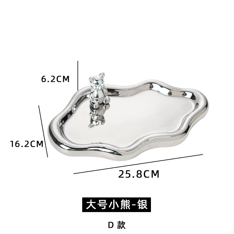 Ins electroplated silver tray popular same style photo props jewelry storage display tray cartoon bear creative ornaments