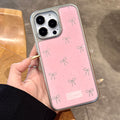 Bowknot pink iphone 16 pro max electroplated phone case, apple 15 silver edge epoxy 14 protective cover