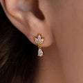 Korean style new fashion elegant copper stud earrings women's earrings high-end inlaid zircon teardrop round pendant earrings