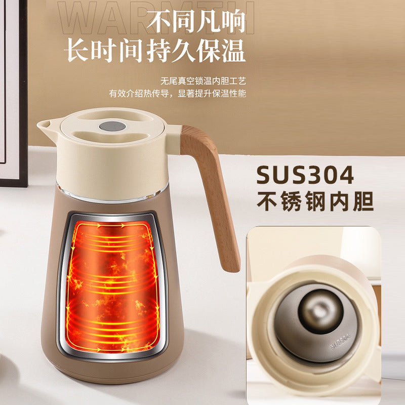 304household thermos hotel restaurant stew teapot thermos flask vacuum thermos flask wooden handle wedding thermos kettle