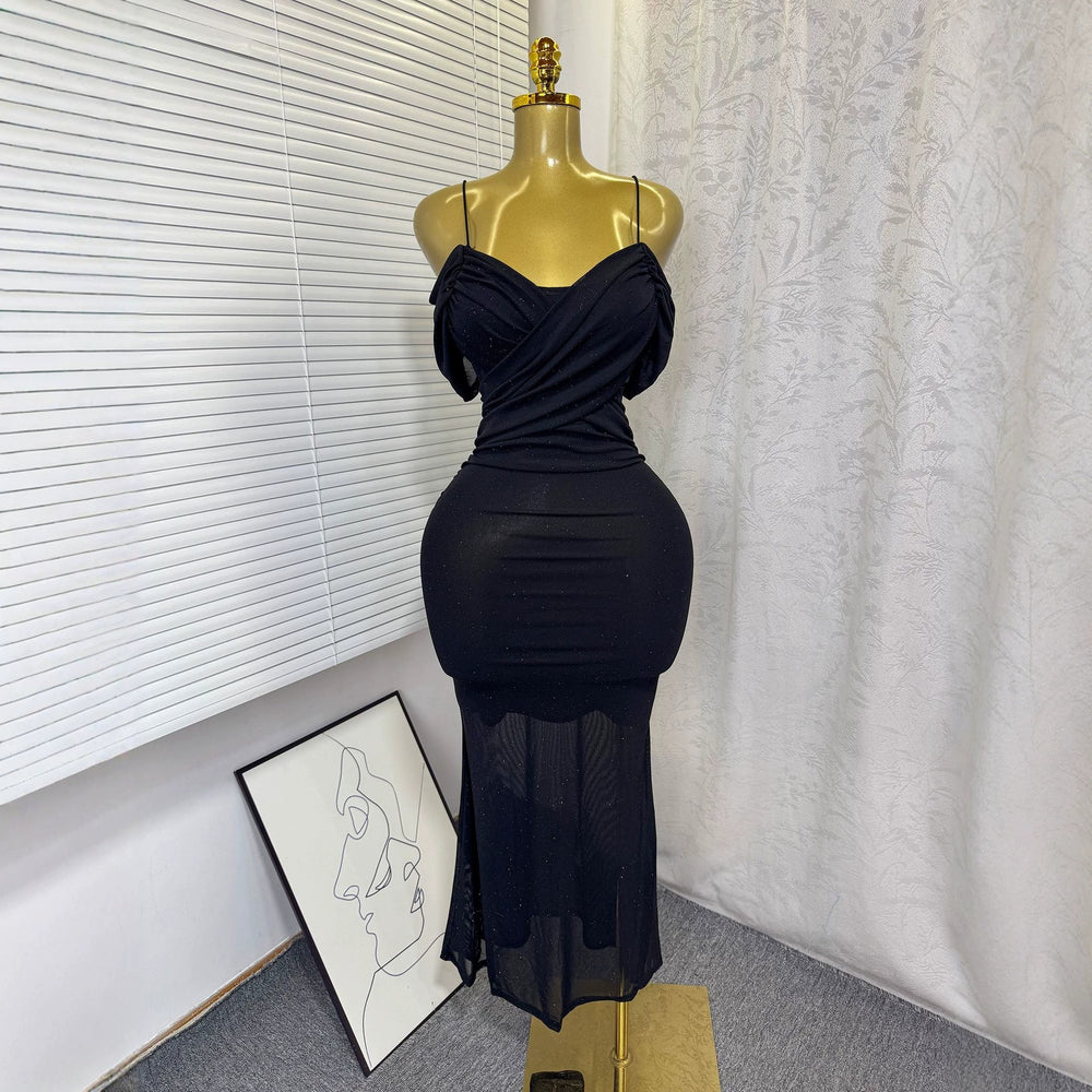 Export cross-border elegancepure color one shoulder suspender silmdress female summer pure lust style high waistelegant hip skirt