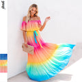 new foreign trade  style printed maxi dress gown   off-the-shoulder cross-border fashion dress
