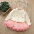 fall/winter new girls' sweater and tutu skirt set - handmade floral knitted outfit for little girls