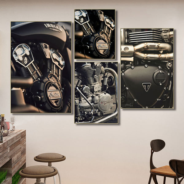 Motorcycle decorative painting Industrial wind locomotive theme Restaurant hanging painting Engine engine structure diagram Auto parts shop mural