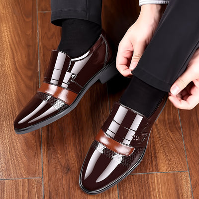New men's slip-on low-cut patent leather dress shoes - british style glossy loafers, plus size available, formal & casual leather shoes