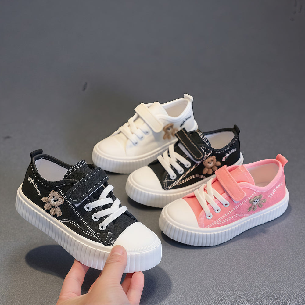 spring new bear design kids' canvas shoes - girls' & boys' breathable soft sole casual sneakers