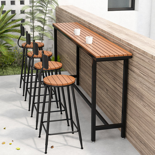 Outdoor plastic wood bar table and chair combination balcony by window courtyard high bar table coffee milk tea shop commercial narrow table