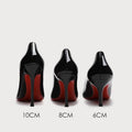 Black high heels women's stiletto pointed toe patent leather easiest for matchsexy professional flats 2025 spring and summer new red bottom shoes