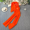 Autumn/winter minimalist embroidered v-neck long sleeve knit top with camisole + high-waisted slimming wide-leg pants three-piece set for women