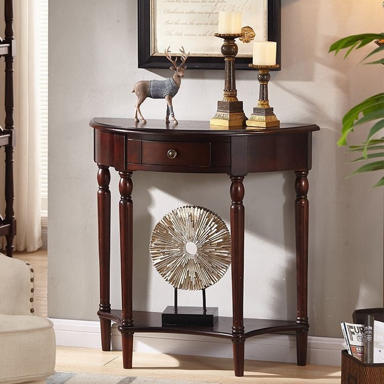Classy black semicircle console table retro entrance corridor table partition american solid wood european aisle french style