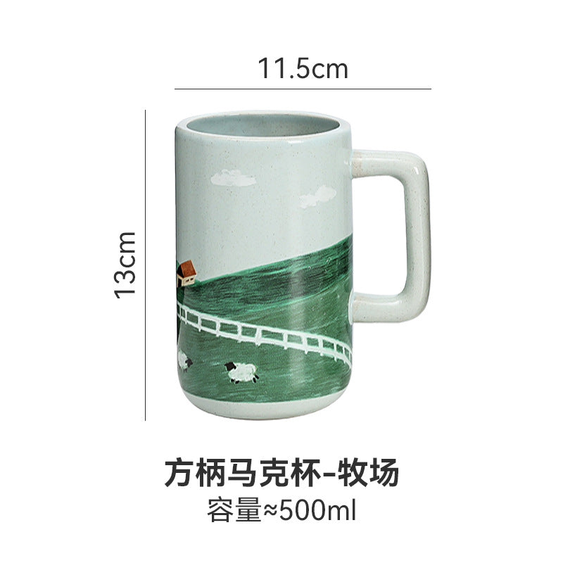 Nordic high-style ceramic cute cartoon creative painted mug - minimalist coffee cup with textured finish for modern home decor