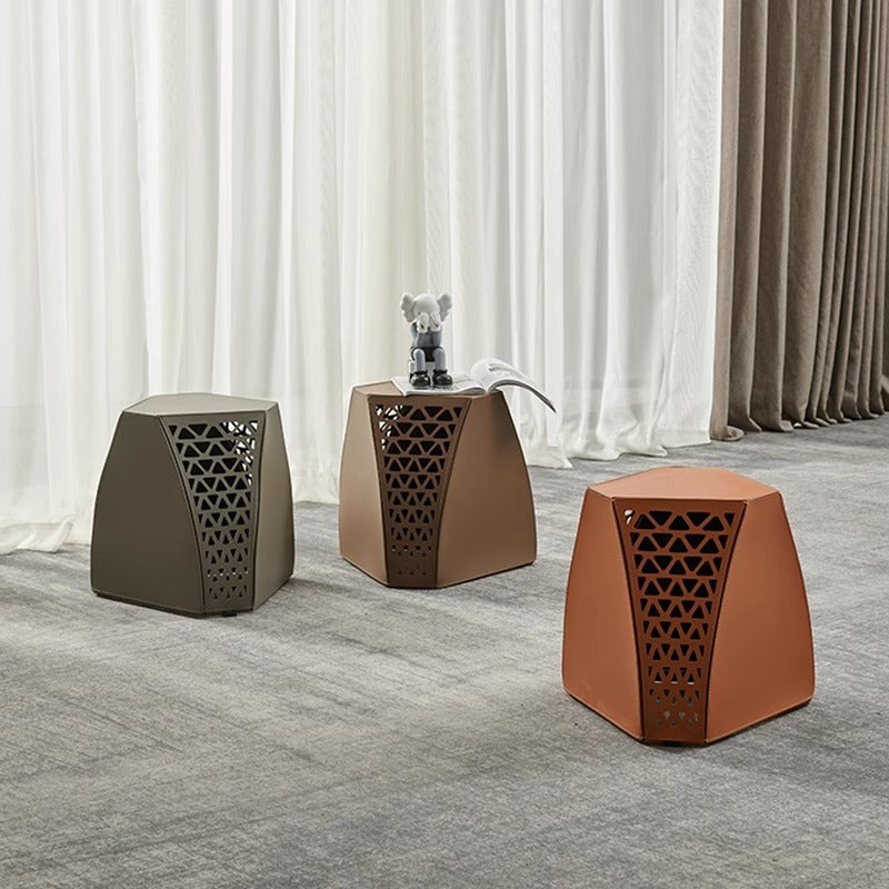 Accessible luxury saddle leather low stool sofa footrest door shoe changing stool designer creative cut outclassy dressing stool
