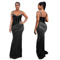 C7399 cross-border   fashion women's sexy slim-fit rhinestone embellished cami dress