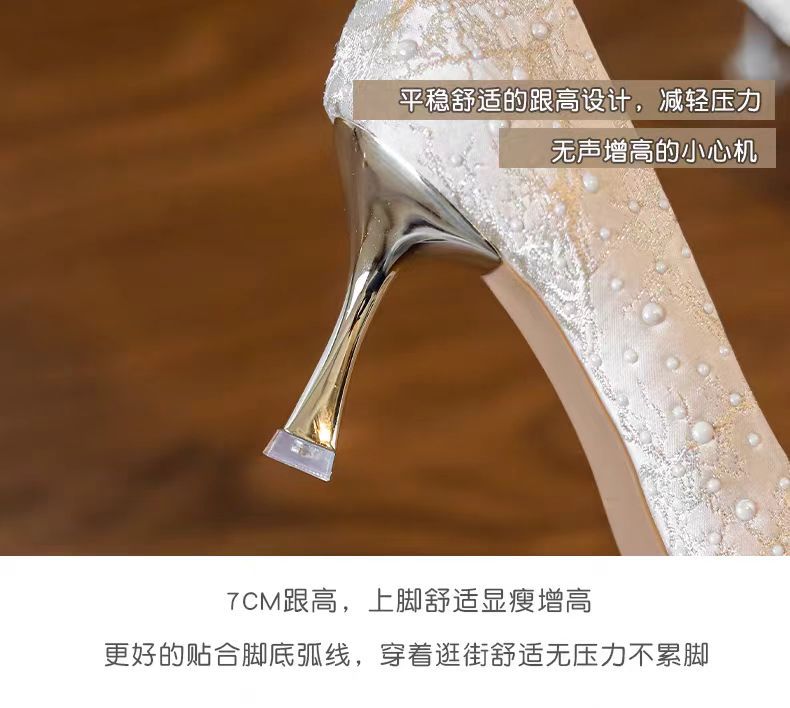 High-heeled shoes bows2026new arrival xiuhe wedding dress two-wear wedding shoes beautiful pearl stiletto flats women's shoes that don't tire your feet