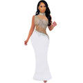 C7018 cross-border   independent station fashion women's hot diamond mesh sleeveless dress new